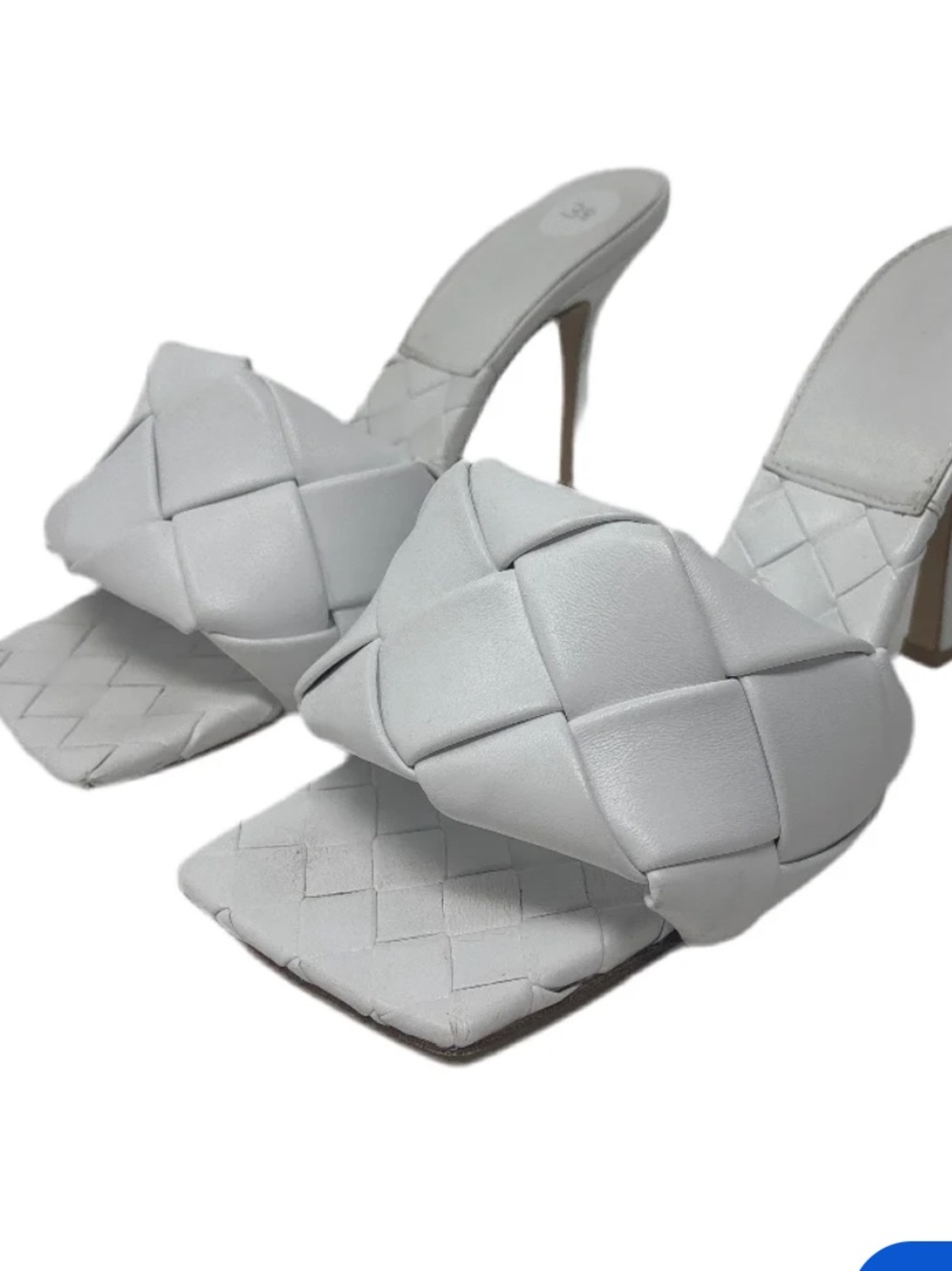 Bottega Veneta White Intrecciato Braided Stiletto Slide Heels size 36